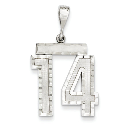 14K White Gold Large Diamond-cut Number 14 Charm