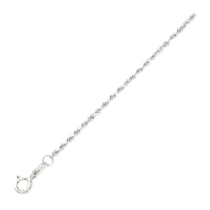 14K Solid White Gold Solid Diamond Cut Rope 1.25mm thick 18 Inches