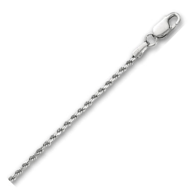 14K Solid White Gold Solid Diamond Cut Rope 2mm thick 16 Inches