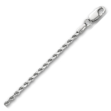 14K Solid White Gold Solid Diamond Cut Rope 2.25mm thick 20 Inches