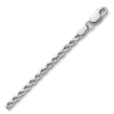 14K Solid White Gold Solid Diamond Cut Rope 2.5mm thick 30 Inches