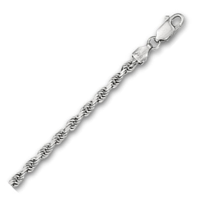14K Solid White Gold Solid Diamond Cut Rope 3mm thick 20 Inches