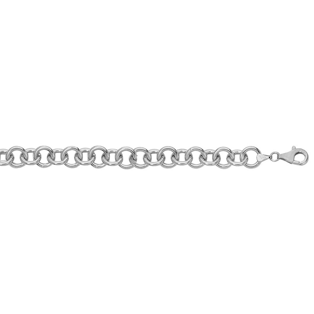 14K Solid White Gold Rolo Charm Bracelet 9.5mm thick 7.25 Inches