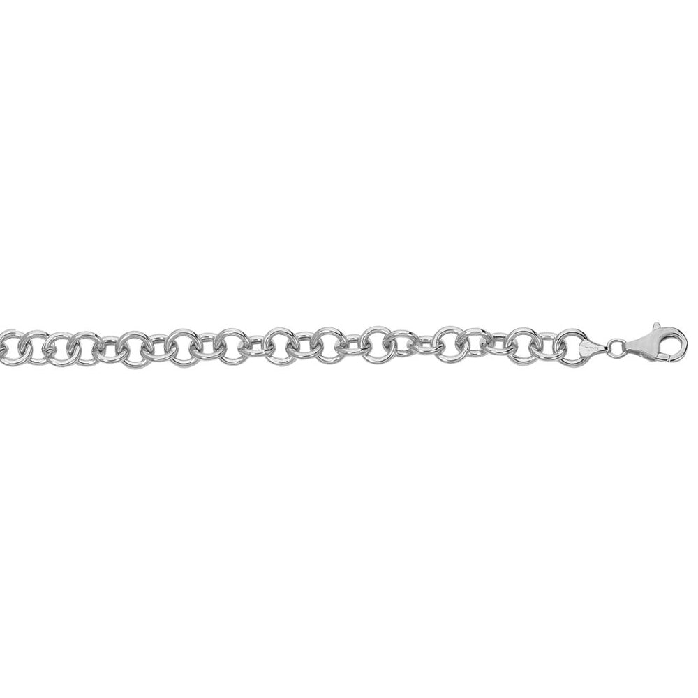 14K Solid White Gold Rolo Charm Bracelet 7.1mm thick 7.25 Inches