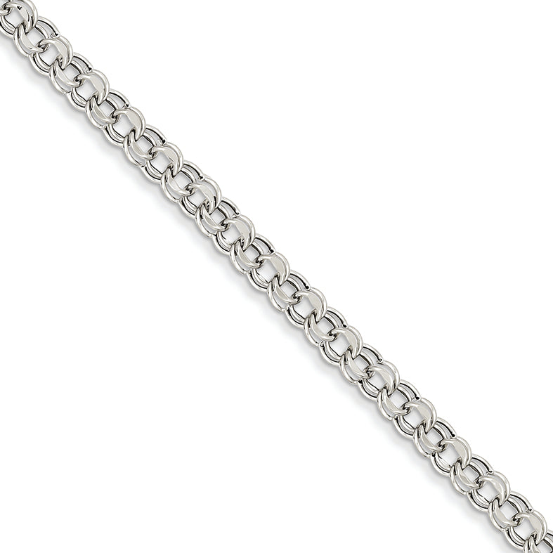 14K White Gold Lite 5mm Double Link Charm Bracelet 7.25 Inches