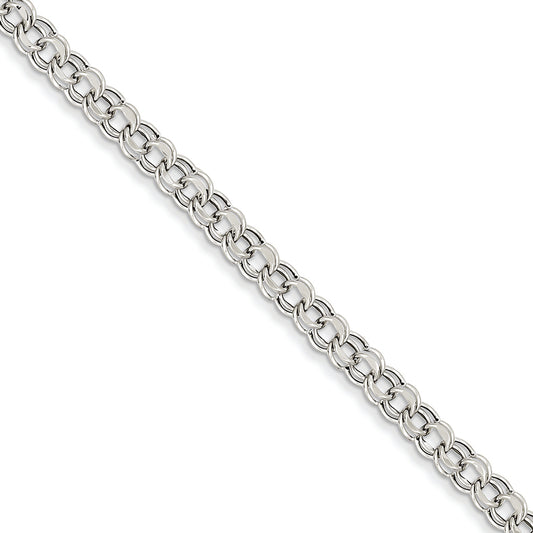 14K White Gold Lite 5mm Double Link Charm Bracelet 7.25 Inches