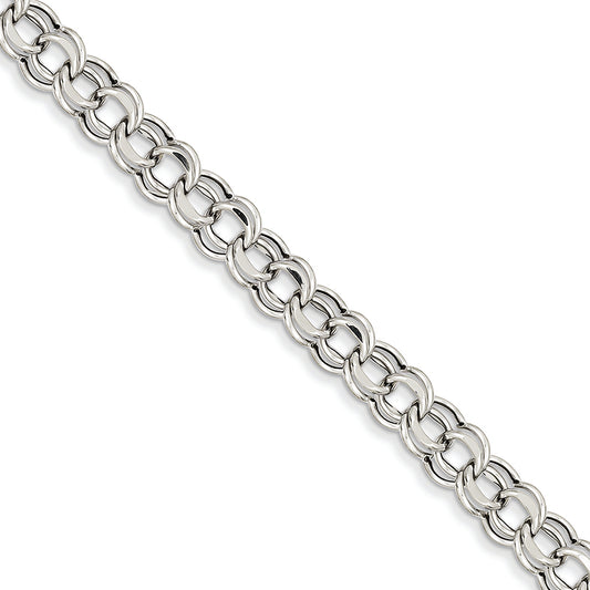 14K White Gold Lite 5.5mm Double Link Charm Bracelet 7.25 Inches