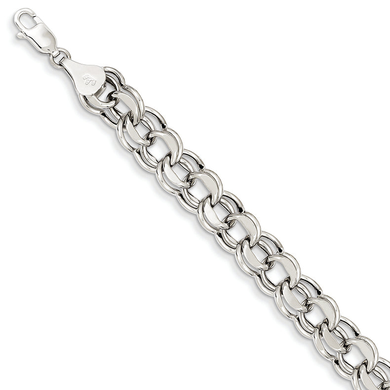 14K White Gold Lite 8mm Double Link Charm Bracele 7.25 Inches