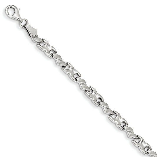 14K White Gold with Satin and High Polished X & O Bracelet 7 Inches