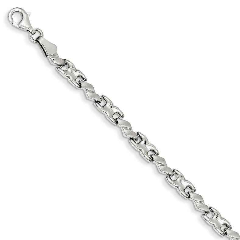 14K White Gold with Satin and High Polished X & O Bracelet 7 Inches