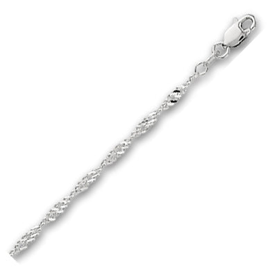 14K Solid White Gold Singapore Chain 2.1mm thick 16 Inches