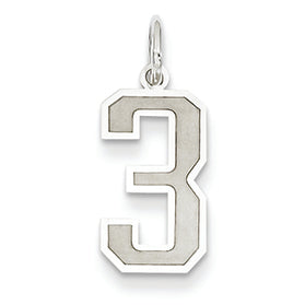 14K White Gold Medium Satin Number 3 Charm