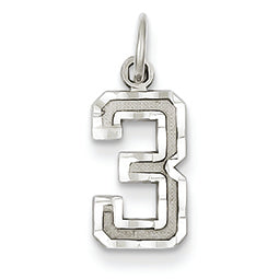 14K Goldw Casted Small Diamond Cut Number 3 Charm
