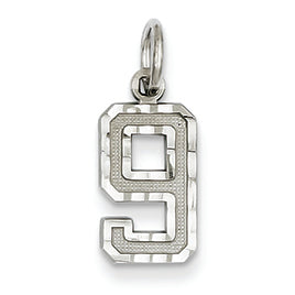 14K Goldw Casted Small Diamond Cut Number 9 Charm