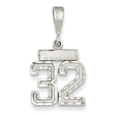 14K White Gold Small Diamond-cut Number 32 Charm