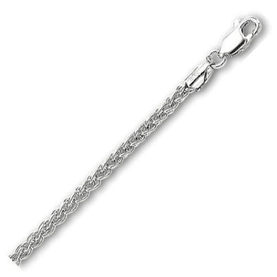 14K Solid White Gold Round Wheat Chain 2.1mm thick 18 Inches