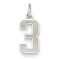 14K White Gold Small Satin Number 3 Charm
