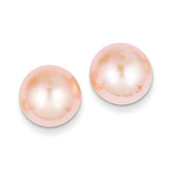 14K Gold 10-11mm Pink Button Pearl Stud Earrings