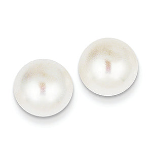 14K Gold 10-11mm White Button Cultured Pearl Stud Earrings