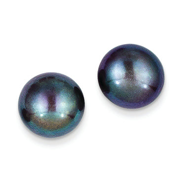 14K Gold 11-12mm Black Button Cultured Pearl Stud Earrings