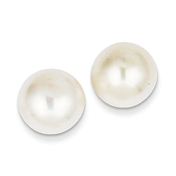 14K Gold 11-12mm White Button Cultured Pearl Stud Earrings