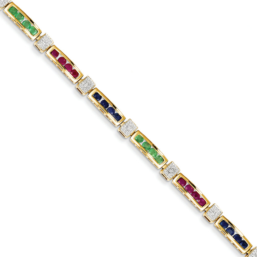 3 Carat 14K Gold Diamond Completed Ruby/Sapphire/Emerald Fancy Bracelet