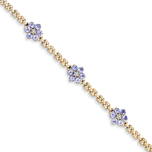 1.8 Carat 14K Gold Completed Fancy Floral Diamond/Tanzanite Bracelet