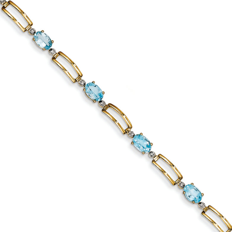 3.9 Carat 14K Gold Completed Open-Link Diamond/Blue Topaz Bracelet