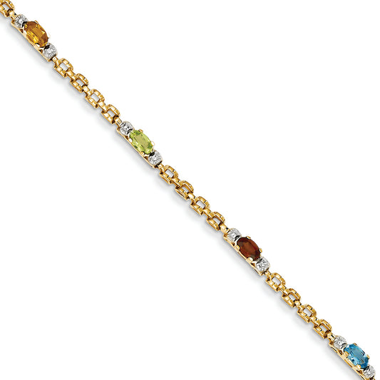 1.1 Carat 14K Gold Completed Fancy Genuine Diamond & Gemstone Rainbow Bracelet