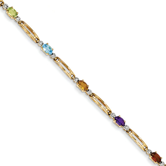 1.7 Carat 14K Gold Completed Fancy Genuine Diamond & Gemstone Rainbow Bracelet