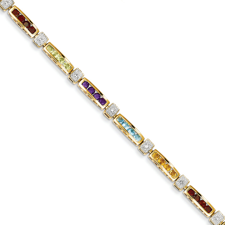 2.7 Carat 14K Gold Completed Genuine Fancy Diamond & Gemstone Rainbow Bracelet