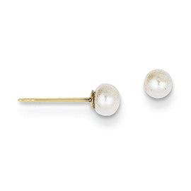 14K Gold 3-3.5mm White Button Cultured Pearl Stud Earrings