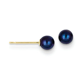 14K Gold 4-4.5mm Black Round Cultured Pearl Stud Earrings