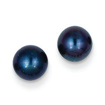 14K Gold 6-6.5mm Black Round Cultured Pearl Stud Earrings