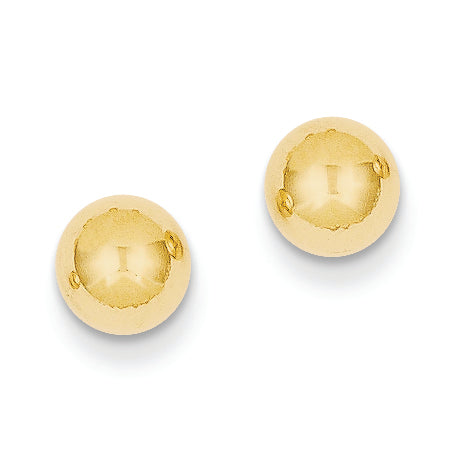 14K Gold Polished 6mm Ball Post Earrings