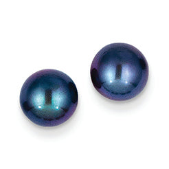 14K Gold 7-7.5mm Black Button Cultured Pearl Stud Earrings