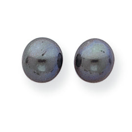 14K Gold 7-7.5mm Black Round Cultured Pearl Stud Earrings