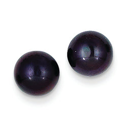 14K Gold 8-8.5mm Black Button Cultured Pearl Stud Earrings