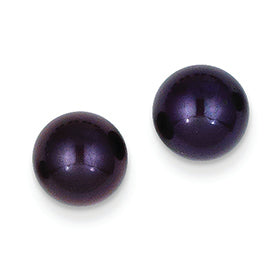 14K Gold 8-8.5mm Black Round Cultured Pearl Stud Earrings
