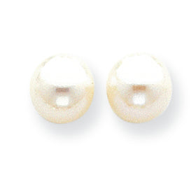 14K Gold 8-8.5mm White Round Cultured Pearl Stud Earrings