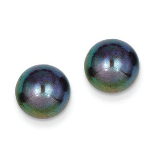 14K Gold 9-9.5mm Black Button Cultured Pearl Stud Earrings