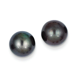 14K Gold 9-9.5mm Black Round Cultured Pearl Stud Earrings
