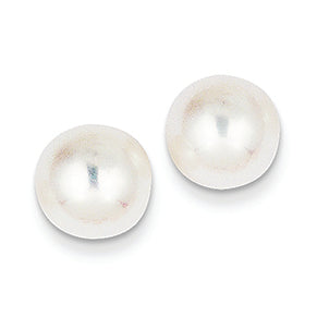 14K Gold 9-9.5mm White Round Cultured Pearl Stud Earrings