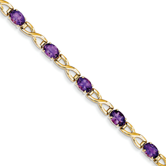 7.9 Carat 14K Gold 7x5mm Oval Amethyst bracelet