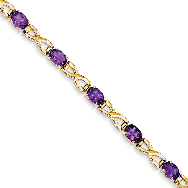 7.9 Carat 14K Gold 7x5mm Oval Amethyst bracelet
