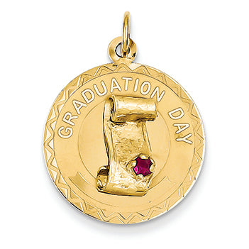 14K Gold Graduation Day Charm with Red Synthetic Stone Charm