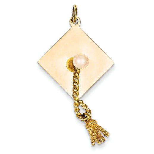 14K Gold Graduation Cap with Cultured Pearl Charm