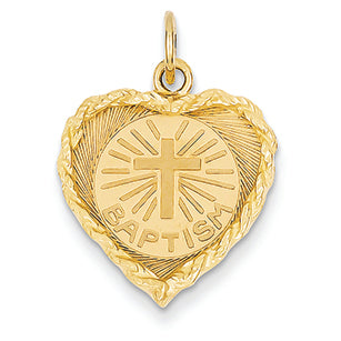 14K Gold Baptism Heart Charm