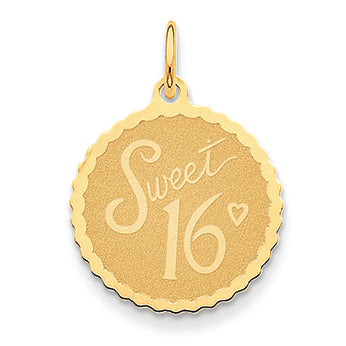 14K Gold Sweet 16 Charm