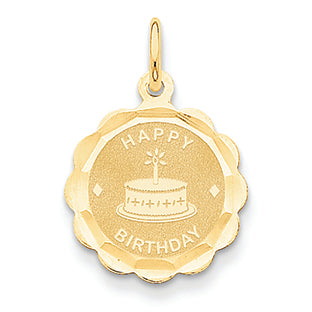 14K Gold Polished Satin Engravable Happy Birthday Charm